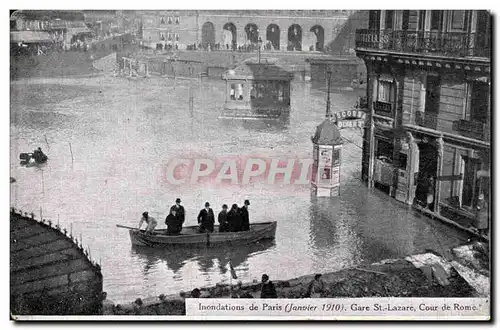 Cartes postales Paris Inondations Janvier 1910 Crues de la Seine Gare Saint Lazare Cour de Rome