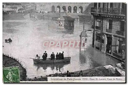 Cartes postales Inondations de Paris Janvier 1910 Gare St Lazare Cour de Rome