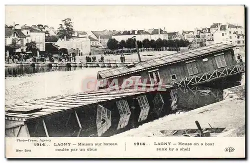 Cartes postales Lagny Maison sur bateau coulee par un obus