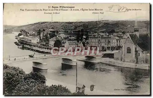 Ansichtskarte AK Sens Vue panoramique du pont et de l&#39ile d&#39Yonne A droite l&#39eglise Saint maurice