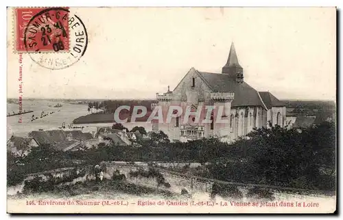 Cartes postales Environs de Saumur Eglise de Candes La Vienne se jetant dans la Loire