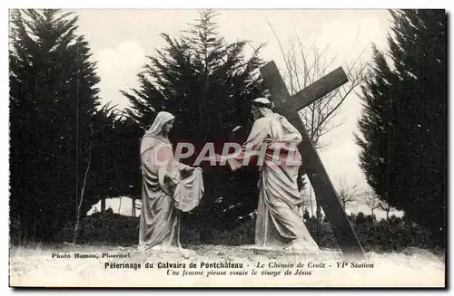 Ansichtskarte AK Pelerinage du calvaire de Pontchateau Le chemin de croix Une femme pieuse essuie le visage de Je