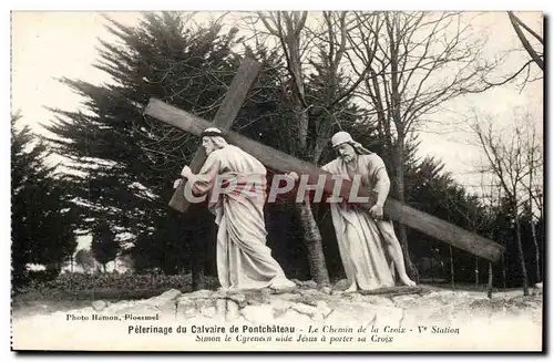 Ansichtskarte AK Pelerinage du calvaire de Pontchateau Le chemin de croix Simon le cyreneen aide Jesus a porter s