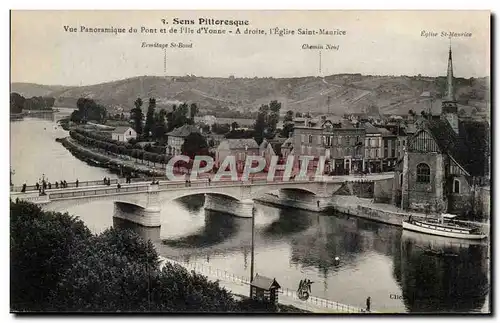 Ansichtskarte AK Sens Vue panoramique du pont et de l&#39ile d&#39Yonne A droite l&#39eglise Saint Maurice