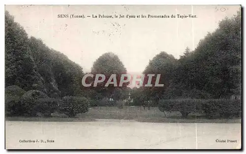 Cartes postales Sens La pelouse le jet d&#39eau et les promenades du tapis vert