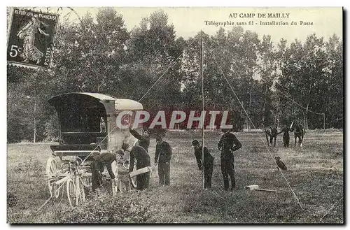 REPRODUCTION Militaria Au camp de Mailly Telegraphie sans fil Installation du poste
