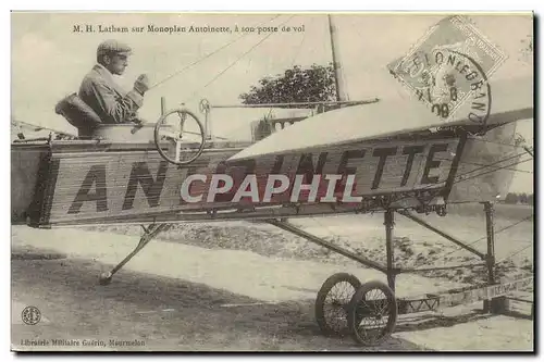 REPRODUCTION Aviation Latham sur monoplan Antoinette a son poste de vol