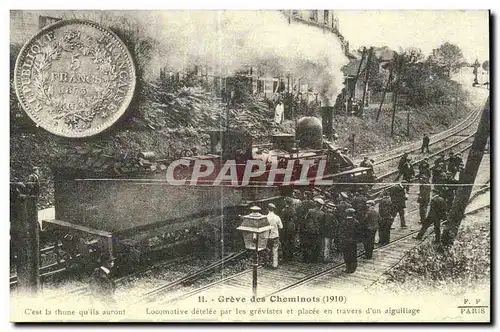 REPRODUCTION Greve des cheminots 1910 Locomotive detelee par les grevistes Train