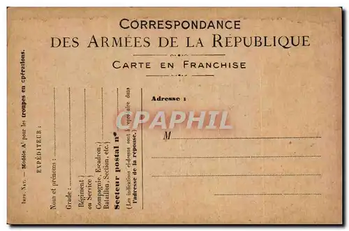 Carte en franchise militaire Militaria