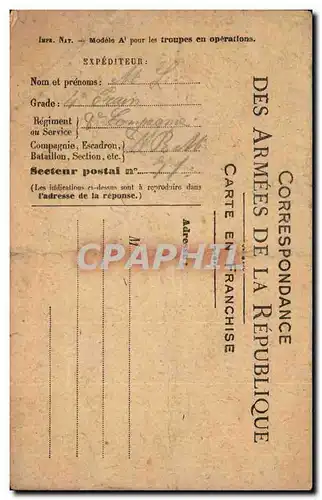 Carte en franchise militaire Militaria