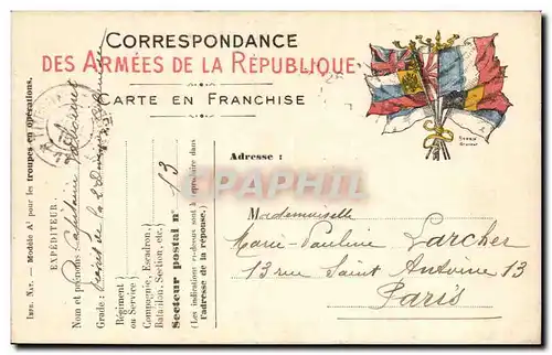 Carte en franchise militaire Militaria Labouret Larcher Paris