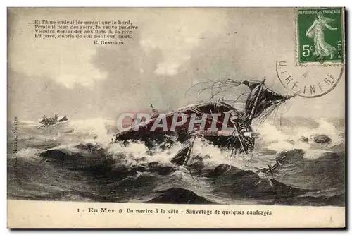 Cartes postales En mer Un navire a la cote Sauvetage de quelques naufrages Bateau