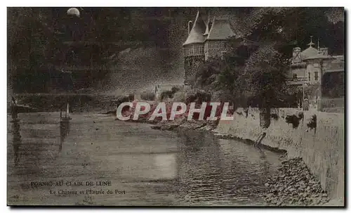 Cartes postales Pornic au clair de lune Le chateau et l&#39entree du port