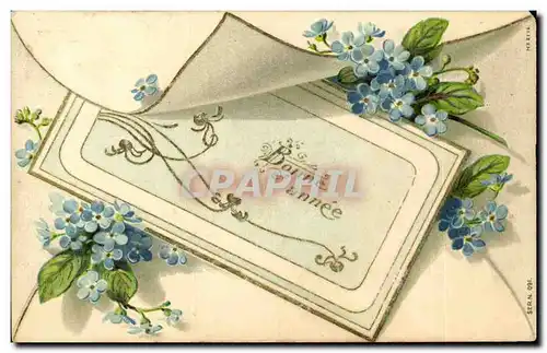 Fleurs - Flowers - Bonne Annee - letter - purple flowers - Ansichtskarte AK