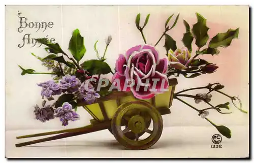 Fetes - Bonne Annee - houx - holly - wheelbarrow with roses - Ansichtskarte AK