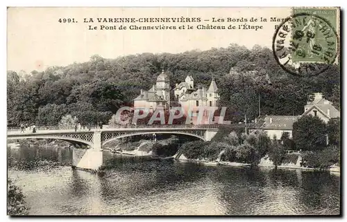 Cartes postales La VArenne Chennevieres Les bords de Marne Le pont de Chennevieres et le chateau de l&#39etape