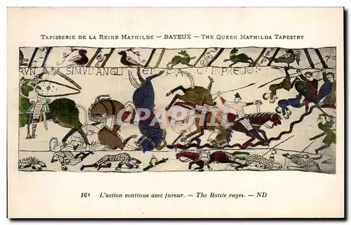 Ansichtskarte AK Bayeux Tapisserie de la reine Mathilde L&#39action continue avec fureur