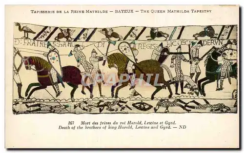 Cartes postales Bayeux Tapisserie de la reine Mathilde Mort des freres du roi Harold Lewine et Gyrd