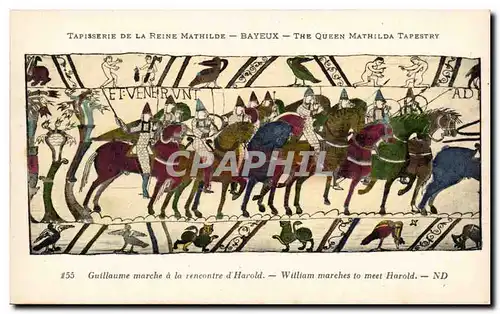 Cartes postales Bayeux Tapisserie de la reine Mathilde Guillaume marche a la rencontre d&#39Harold