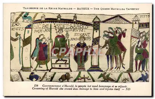 Ansichtskarte AK Bayeux Tapisserie de la reine Mathilde Couronnement d&#39Harold