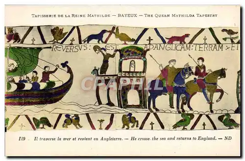Cartes postales Bayeux Tapisserie de la reine Mathilde Harold traverse la mer et revient en Angleterre