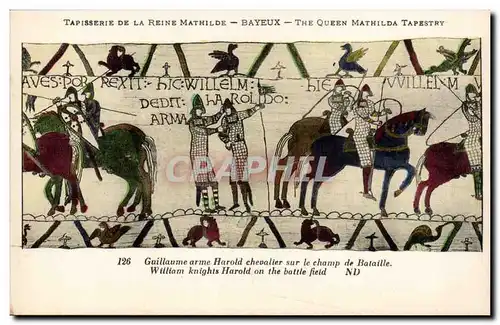 Cartes postales Bayeux Tapisserie de la reine Mathilde Guillaume arme Harold chevalier sur le champ de bataille