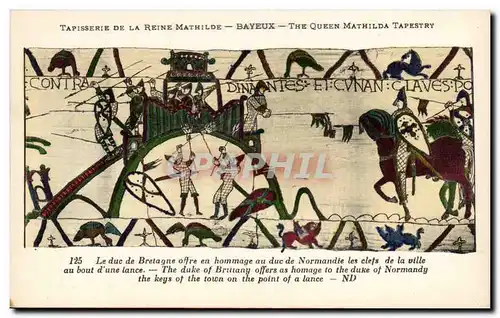 Cartes postales Bayeux Tapisserie de la reine Mathilde Le duc de Bretagne offre en hommage au duc de Normandie l