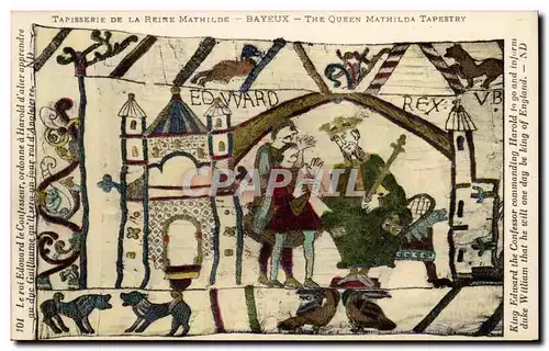 Ansichtskarte AK Bayeux Tapisserie de la Reine Le roi Edouard le confesseur ordonne a Harold d&#39apprendre au du