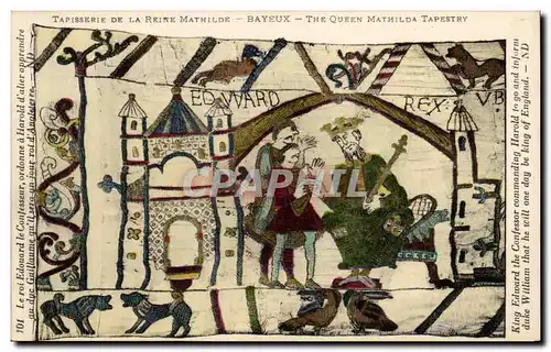 Cartes postales Bayeux Tapisserie de la Reine Le roi Edouard le confesseur ordonne a Harold d&#39apprendre au du