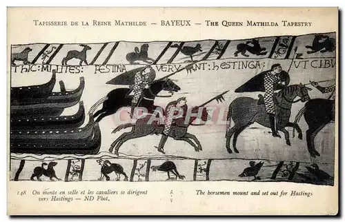 Cartes postales Bayeux Tapisserie de la Reine On monte en selle et els cavaliers se dirigent vers Hastings