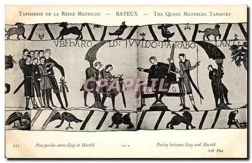 Cartes postales Bayeux Tapisserie de la Reine Mathilde Pourparler entre Guy et Harold