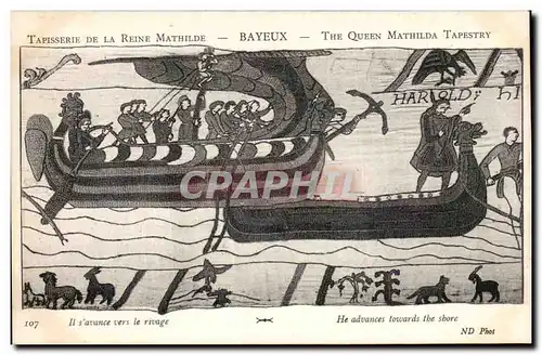 Cartes postales Bayeux Tapisserie de la Reine Mathilde Il s&#39avance vers le rivage