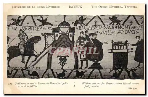 Ansichtskarte AK Bayeux Tapisserie de la Reine Mathilde Guillaume se rend a Bayeux ou Harold lui prete serment de