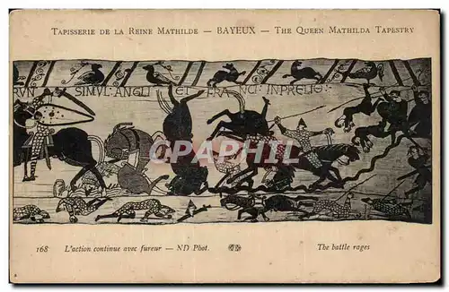 Ansichtskarte AK Bayeux Tapisserie de la Reine Mathilde L&#39action continue avec fureur