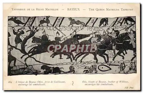 Ansichtskarte AK Bayeux Tapisserie de la Reine Mathilde L&#39eveque de Bayeux Odon frere de Guillaume encourage l