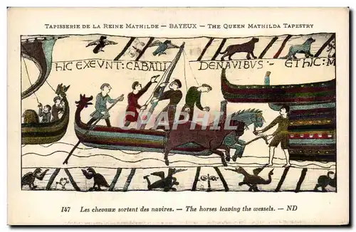 Cartes postales Bayeux Tapisserie de la Reine Mathilde Les chevaux sortent des navires