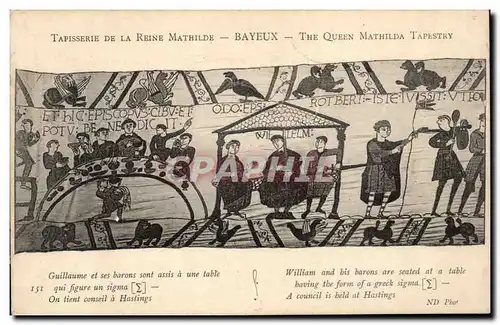 Cartes postales Bayeux Tapisserie de la Reine Mathilde Guillaume et ses barons sont assis a une table