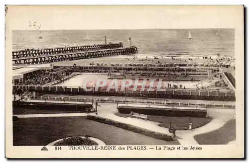 Cartes postales Trouville Reine des plages La plage et les jetees