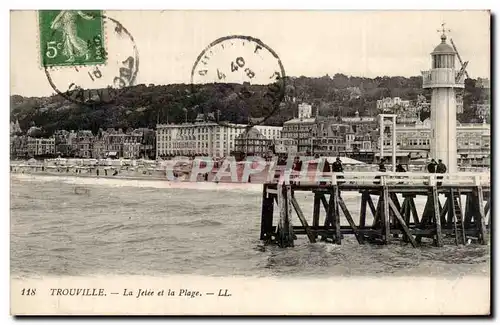 Cartes postales Trouville La jetee et la plage Phare Lighthouse