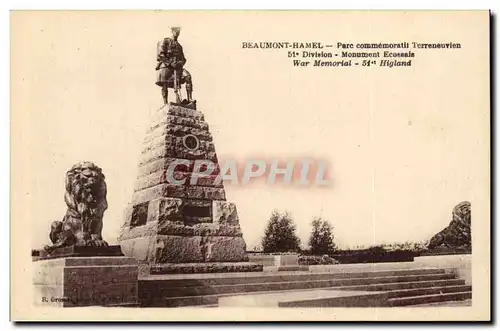 Cartes postales Beaumont Hamel Parc commemoratif Terreneuvien 51eme division Monument ecossais Lion