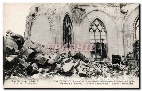 Ansichtskarte AK Peronne La devastation allemande Interieur de l&#39eglise