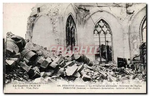 Cartes postales Peronne La devastation allemande Interieur de l'eglise