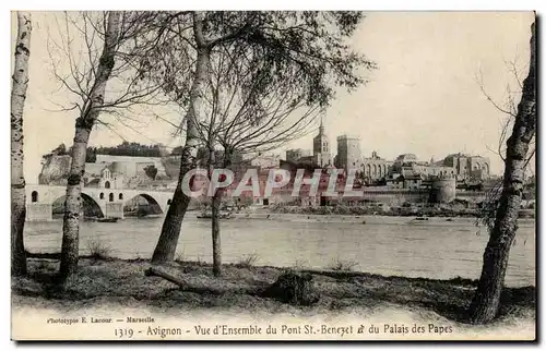 Cartes postales Avignon Vue d&#39ensemble du pont St Benezet et du palais des papes