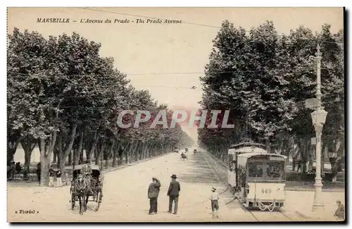 Marseille - L'Avenue du Prado - tramway - caleche - horse drawn carriage - Cartes postales