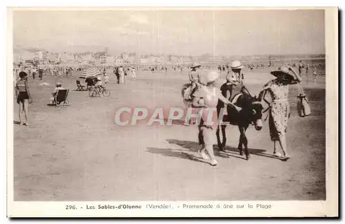 Cartes postales Les Sables d'olonne promenade a ane sur la plage Donkey