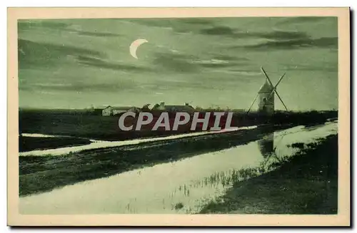 Cartes postales Vendee Maraichine Le moulin a vent au clair de lune Windmill