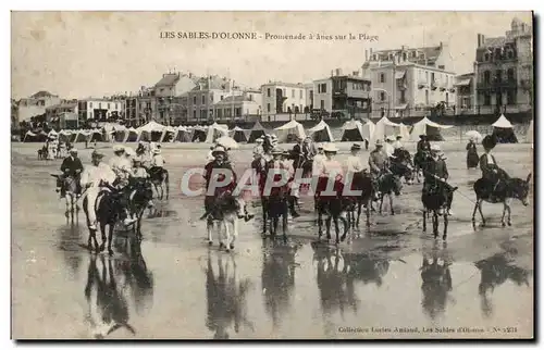 Cartes postales Les Sables d'olonne Promenade a anes sur la plage donkey
