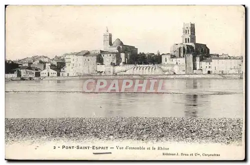 Cartes postales Pont Saint Esprit Vue d'ensemble et le Rhone