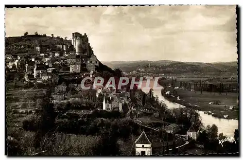 Moderne Karte Castelnaud Le chateau feodal Au fond Beynac et son chateau