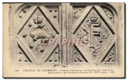 Cartes postales Chateau de Chambord Caissons superieurs a une petite porte ornes de la Salamandre et de l&#39ini